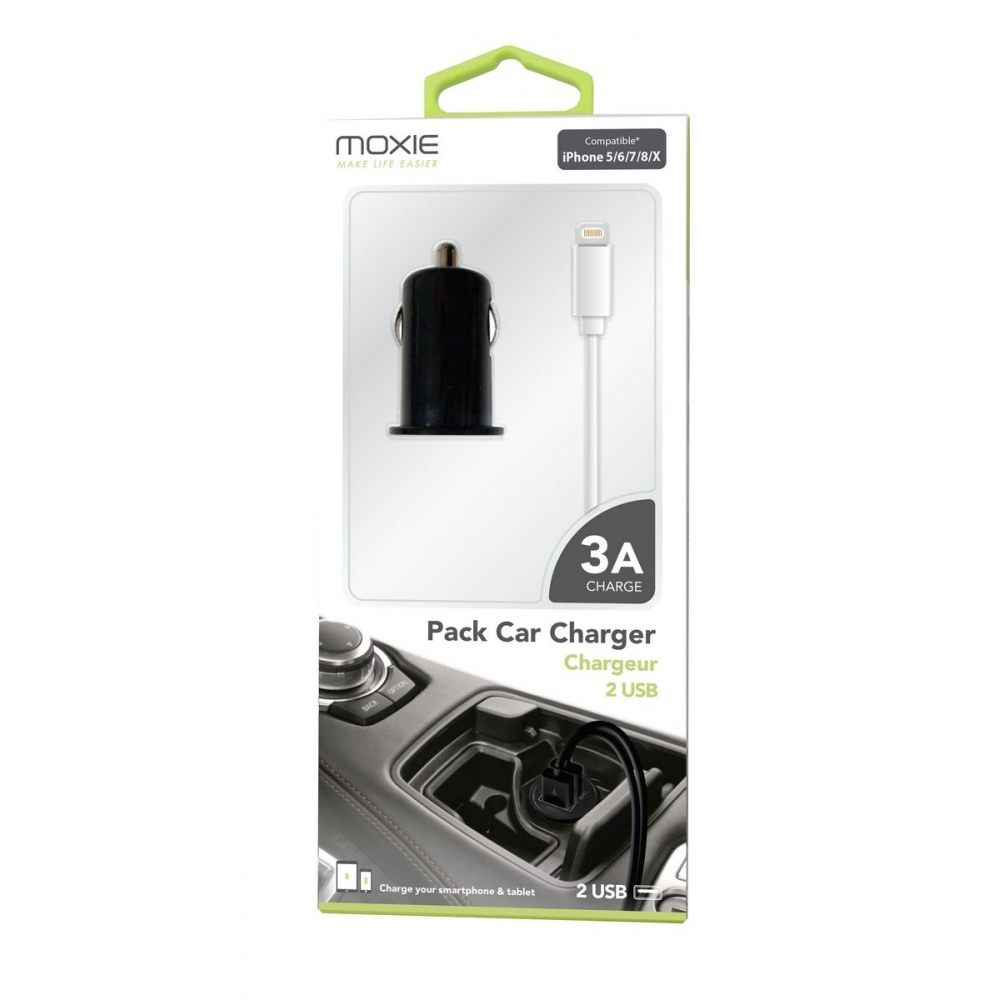 Chargeur secteur entrée USB + câble compatible iPhone 5 - Blanc - Moxie 