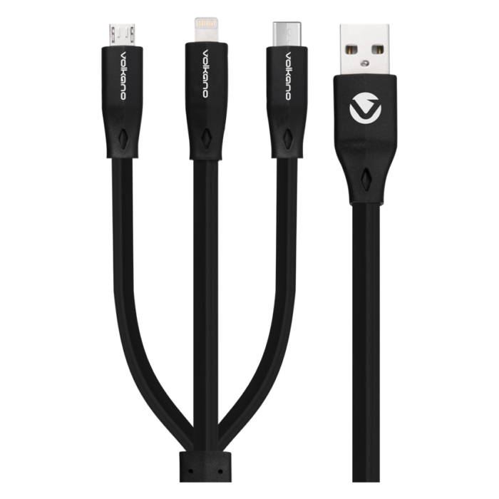 CABLE TYPE C 1M VOLKANO FLAT PVC 3en1 - BLACK